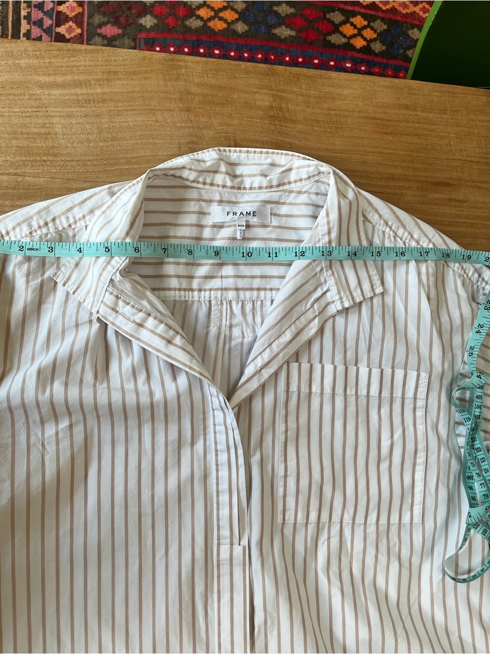 FRAME Sheila Striped Button-Front Short Sleeve Top - Cream & Tan - Medium - Picture 8 of 10
